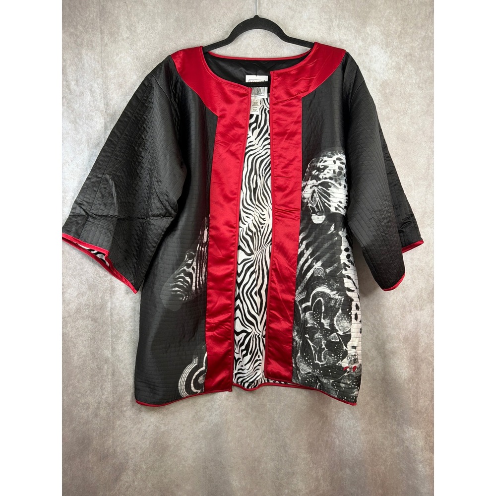 VTG‎ Very Vollbrach Black Red Animal Print Quilted Kimono Jacket Size S Zebra